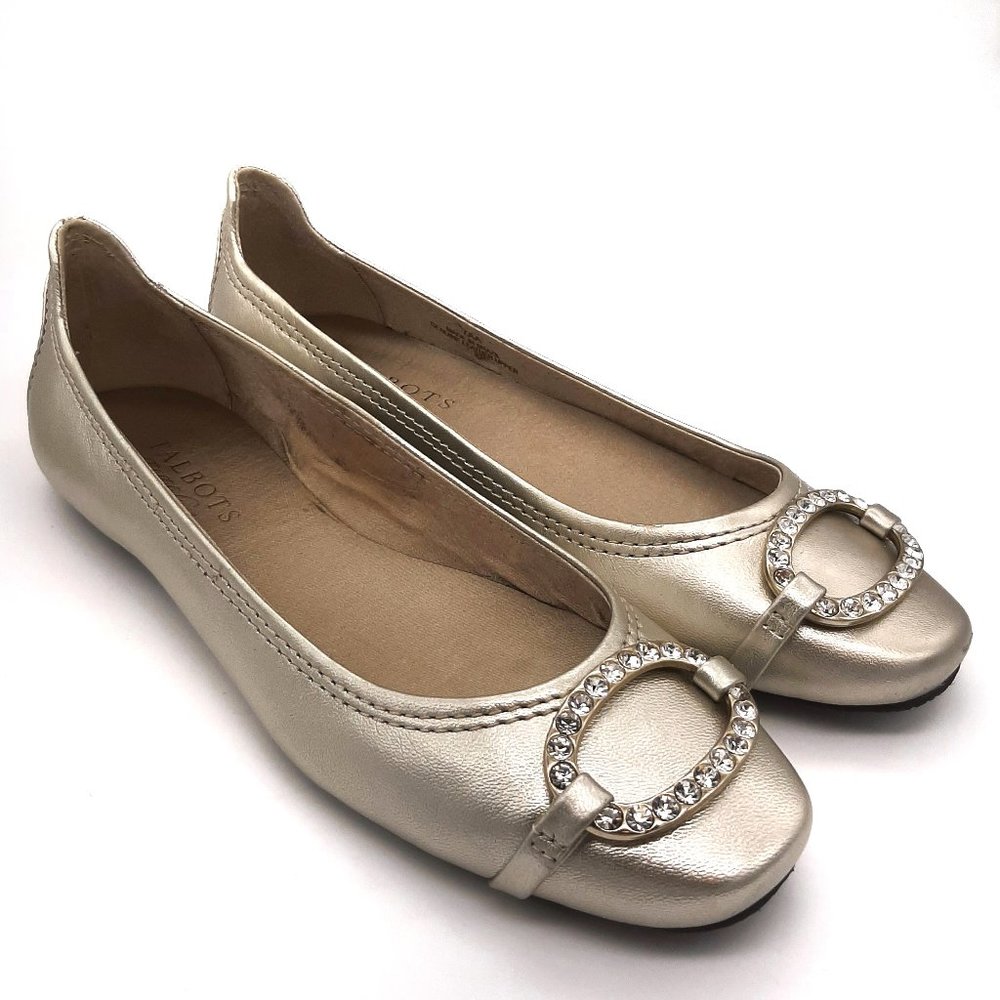 Talbots Champagne Leather Rhinestone Ballet Flat SZ 7AA